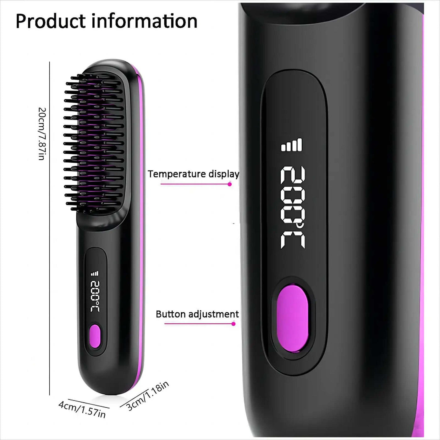 S7 Portable Cordless Hair Straightening Brush With LED Display - Lightweight Mini Negative Ion Hot Brush, USB Rechargeable Women's Travel Essentials Gift, Scald Protection - Luxepetique