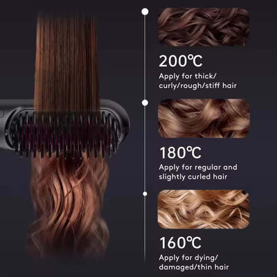 2 In 1 Straight Hair Comb Wireless Hair Straightener Brush Hair Fast Heating Portable Hot Curler USB Charging - Luxepetique