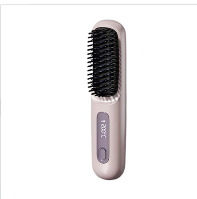 2 In 1 Straight Hair Comb Wireless Hair Straightener Brush Hair Fast Heating Portable Hot Curler USB Charging - Luxepetique