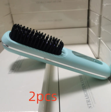 2 In 1 Straight Hair Comb Wireless Hair Straightener Brush Hair Fast Heating Portable Hot Curler USB Charging - Luxepetique
