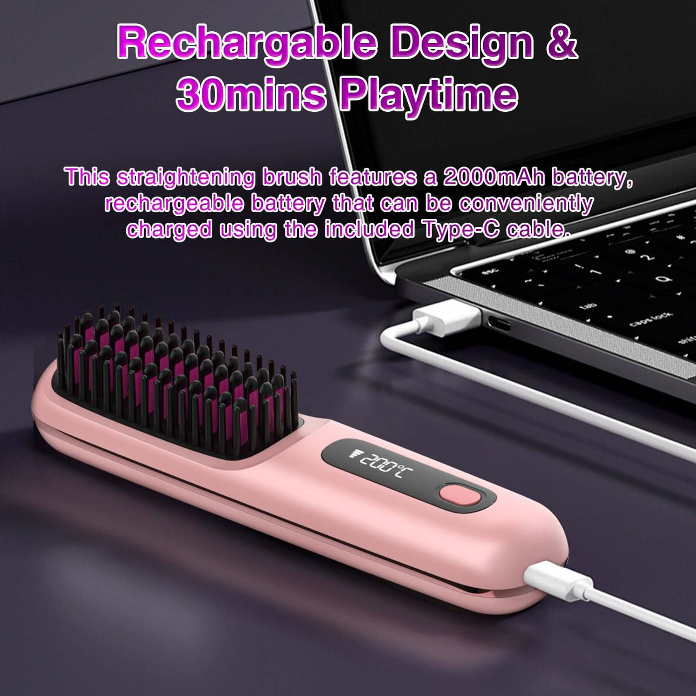 S7 Portable Cordless Hair Straightening Brush With LED Display - Lightweight Mini Negative Ion Hot Brush, USB Rechargeable Women's Travel Essentials Gift, Scald Protection - Luxepetique