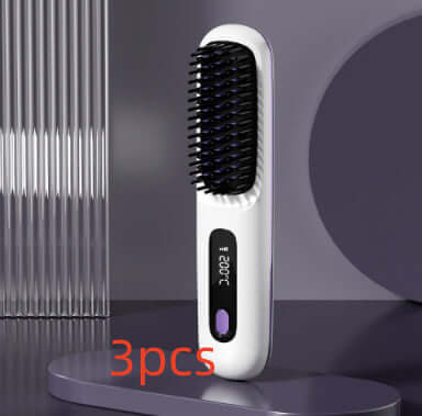2 In 1 Straight Hair Comb Wireless Hair Straightener Brush Hair Fast Heating Portable Hot Curler USB Charging - Luxepetique