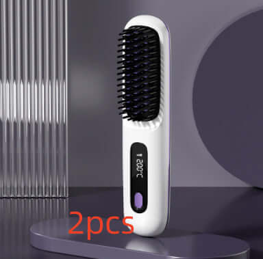 2 In 1 Straight Hair Comb Wireless Hair Straightener Brush Hair Fast Heating Portable Hot Curler USB Charging - Luxepetique