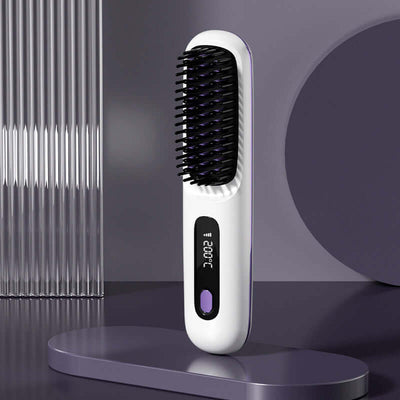 2 In 1 Straight Hair Comb Wireless Hair Straightener Brush Hair Fast Heating Portable Hot Curler USB Charging - Luxepetique
