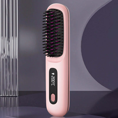 S7 Portable Cordless Hair Straightening Brush With LED Display - Lightweight Mini Negative Ion Hot Brush, USB Rechargeable Women's Travel Essentials Gift, Scald Protection - Luxepetique