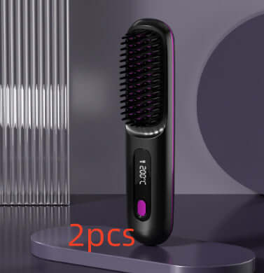 2 In 1 Straight Hair Comb Wireless Hair Straightener Brush Hair Fast Heating Portable Hot Curler USB Charging - Luxepetique