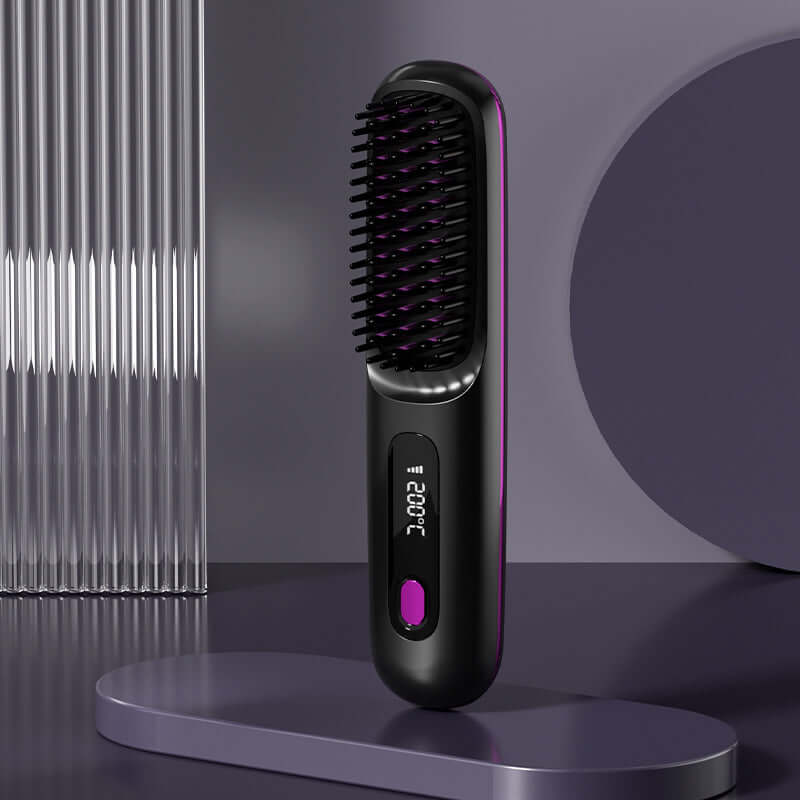 2 In 1 Straight Hair Comb Wireless Hair Straightener Brush Hair Fast Heating Portable Hot Curler USB Charging - Luxepetique