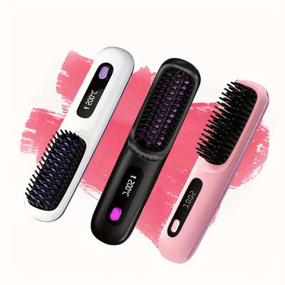 S7 Portable Cordless Hair Straightening Brush With LED Display - Lightweight Mini Negative Ion Hot Brush, USB Rechargeable Women's Travel Essentials Gift, Scald Protection - Luxepetique