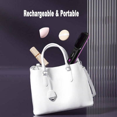 2 In 1 Straight Hair Comb Wireless Hair Straightener Brush Hair Fast Heating Portable Hot Curler USB Charging - Luxepetique