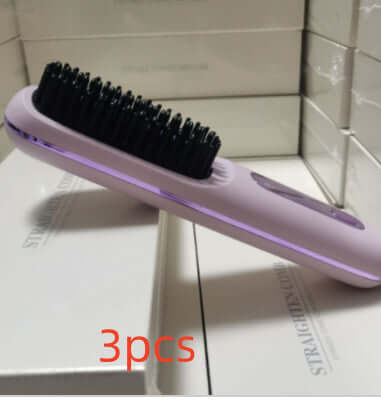 2 In 1 Straight Hair Comb Wireless Hair Straightener Brush Hair Fast Heating Portable Hot Curler USB Charging - Luxepetique