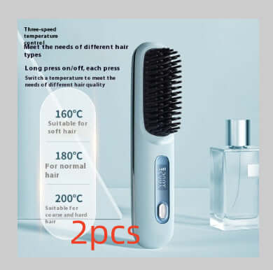2 In 1 Straight Hair Comb Wireless Hair Straightener Brush Hair Fast Heating Portable Hot Curler USB Charging - Luxepetique