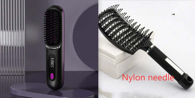 2 In 1 Straight Hair Comb Wireless Hair Straightener Brush Hair Fast Heating Portable Hot Curler USB Charging - Luxepetique