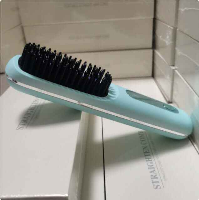 2 In 1 Straight Hair Comb Wireless Hair Straightener Brush Hair Fast Heating Portable Hot Curler USB Charging - Luxepetique