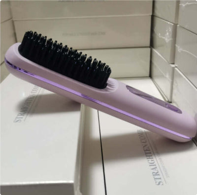 2 In 1 Straight Hair Comb Wireless Hair Straightener Brush Hair Fast Heating Portable Hot Curler USB Charging - Luxepetique