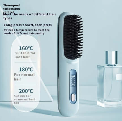 2 In 1 Straight Hair Comb Wireless Hair Straightener Brush Hair Fast Heating Portable Hot Curler USB Charging - Luxepetique