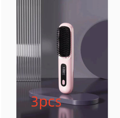 2 In 1 Straight Hair Comb Wireless Hair Straightener Brush Hair Fast Heating Portable Hot Curler USB Charging - Luxepetique