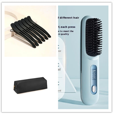 2 In 1 Straight Hair Comb Wireless Hair Straightener Brush Hair Fast Heating Portable Hot Curler USB Charging - Luxepetique