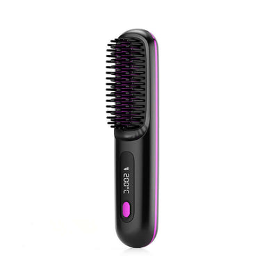 2 In 1 Straight Hair Comb Wireless Hair Straightener Brush Hair Fast Heating Portable Hot Curler USB Charging - Luxepetique