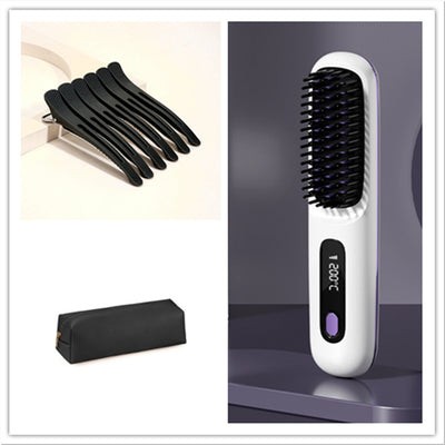 2 In 1 Straight Hair Comb Wireless Hair Straightener Brush Hair Fast Heating Portable Hot Curler USB Charging - Luxepetique