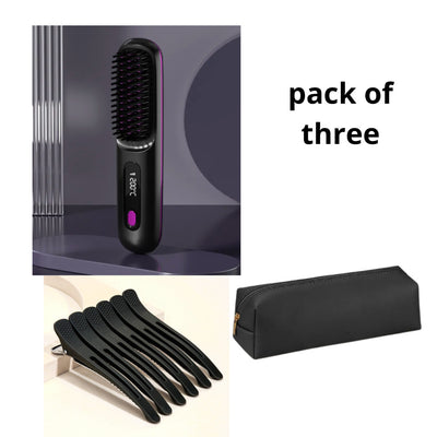 2 In 1 Straight Hair Comb Wireless Hair Straightener Brush Hair Fast Heating Portable Hot Curler USB Charging - Luxepetique
